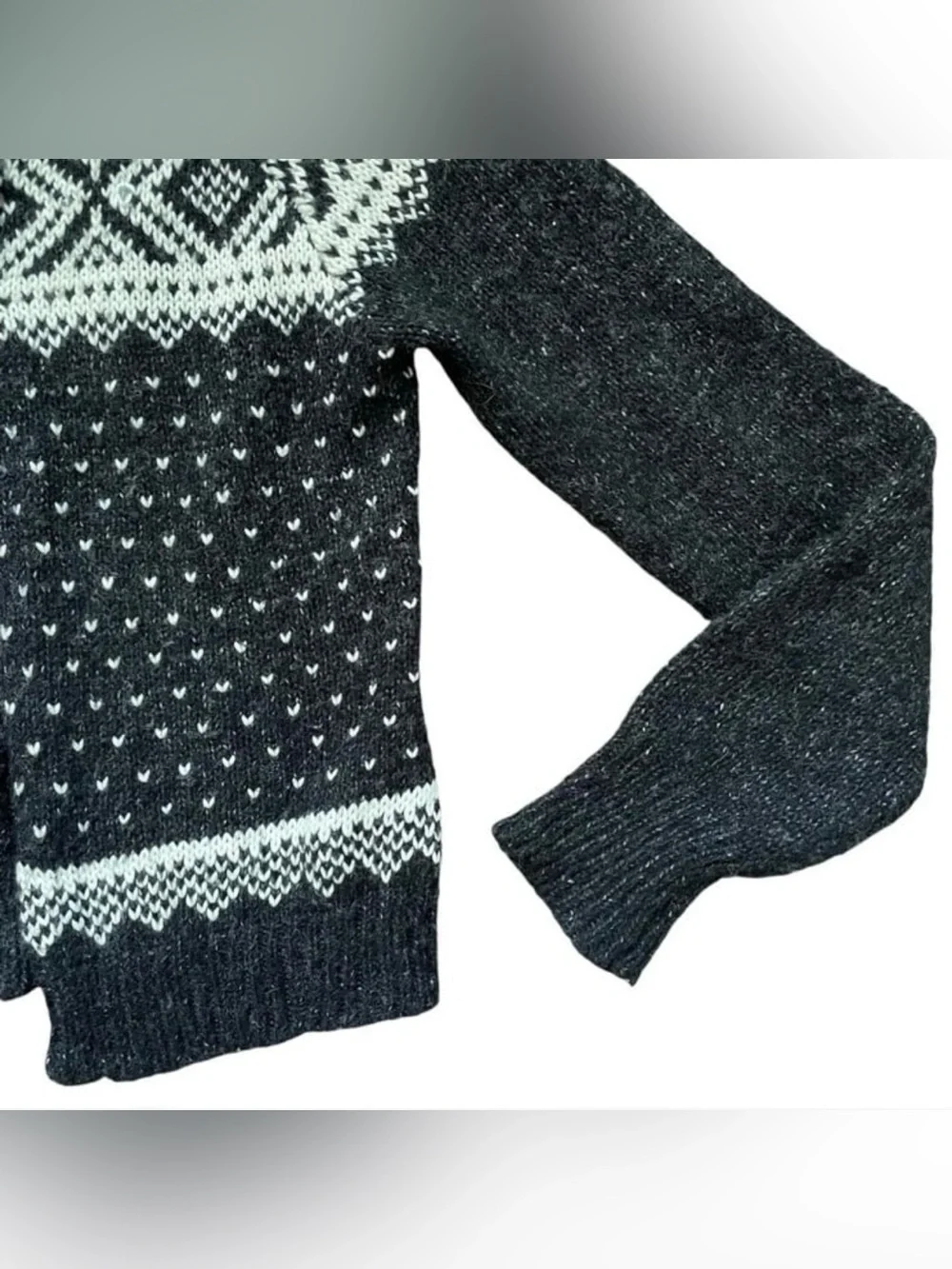 VINTAGE Cozy Granny Wool Blend Fair Isle Knit Cardigan Sweater Sz L